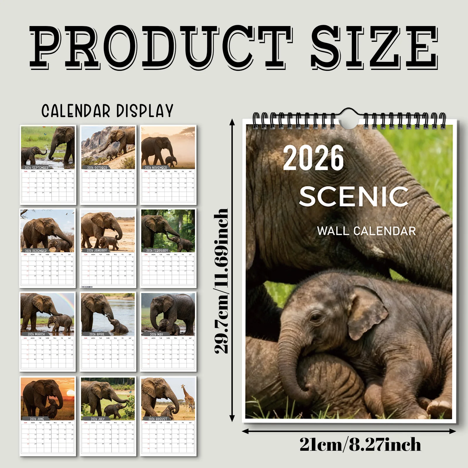 1 قطعة تقويم جميل دافئ يعرض الفيل اللطيف ، مناسب لديكور المنزل ، مثالي لمحبي الحياة البرية ، هدية لطيفة للعام الجديد