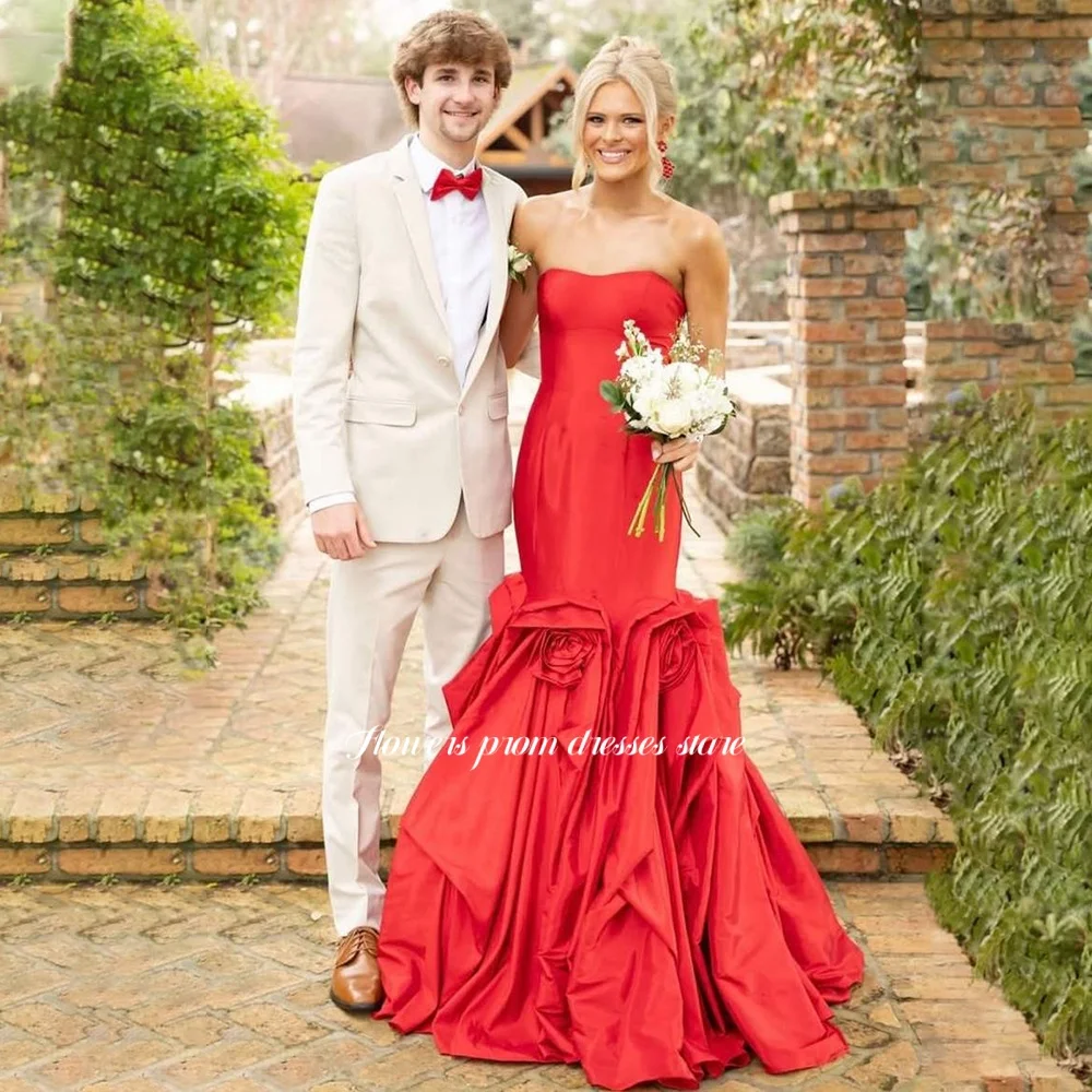 Flowers Trumpet Evening Dress 3D Flowers Sweetheart Party Dress Satin Prom Dress for Princess    Customized
