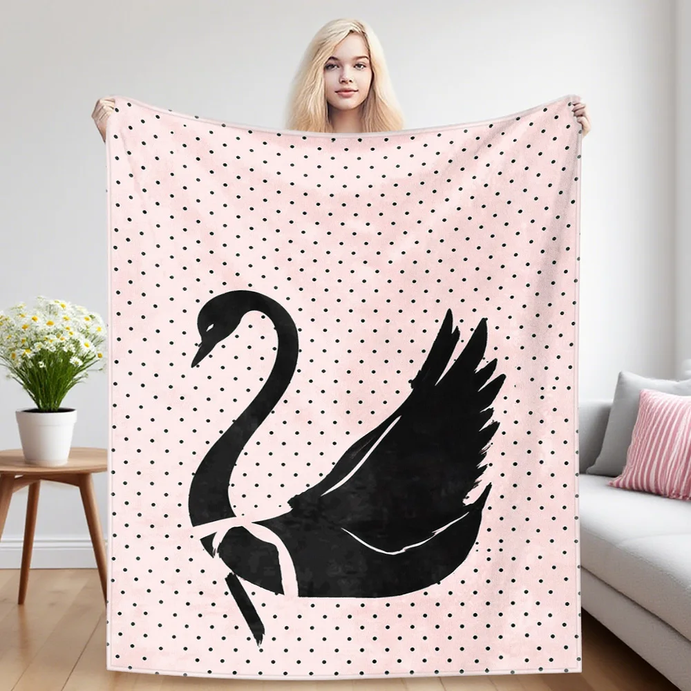 Black Swan on Pink Flannel Luxury Blanket, Lightweight And Comfortable Woolen Blanket, Ultra-Fine Fiber