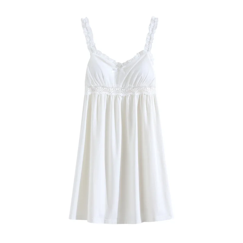 Vintage V Neck Night Dress Summer Women Cotton Sleeveless Nightdress Fairy Lace White Nightgown Princess Sleepwear Nightwear