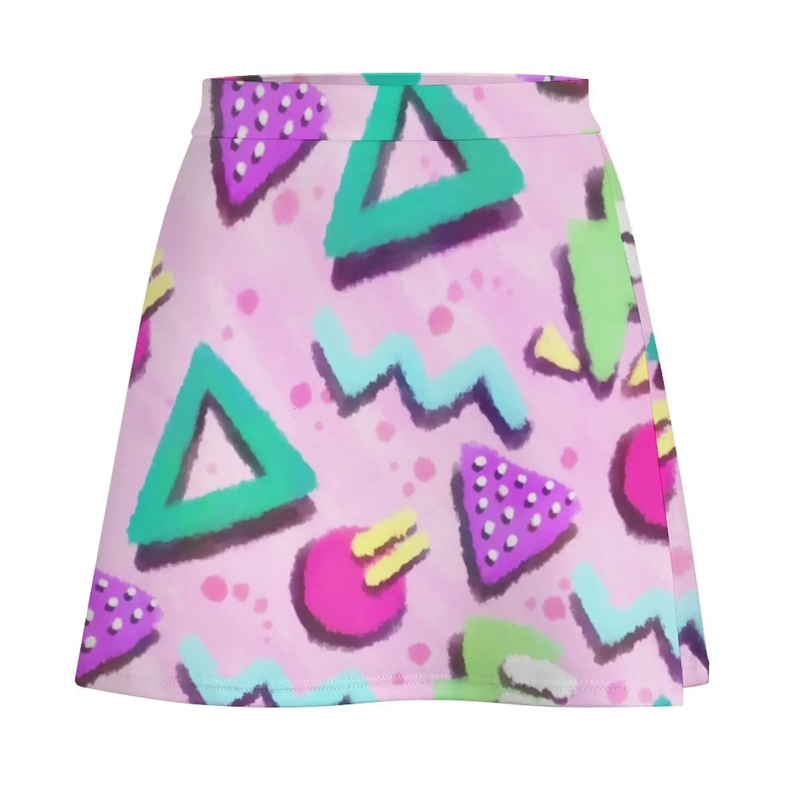 Pastel Pink 80s Print Pattern Mini Skirt School skirt skirts for womens Mini Skirt