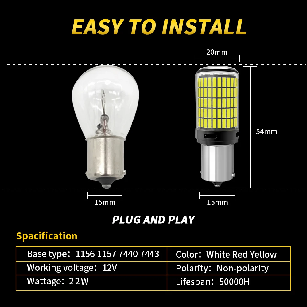 2 Stuks High Power Auto Led Lights Glas 4014smd Canbus 1156 P 21W Py21 W 1157 P21/5W 7440 W21/5W 3157 Richtingaanwijzer Lampen Achterbol 12V