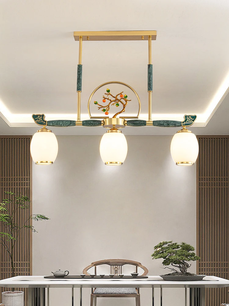 

Zen dining room lamp, chandelier with three heads, all-copper marble, new Chinese creative Zen dining table, study lamp