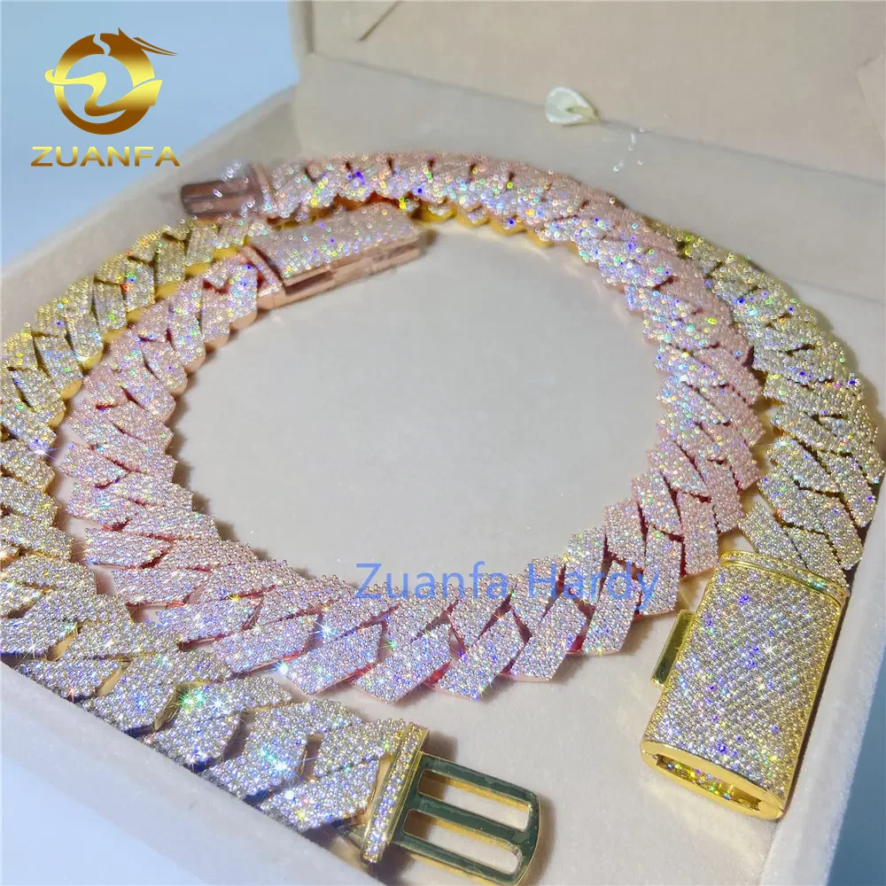 

Wholesale Hiphop Jewelry 20MM 4 Rows VVS Moissanite Cuban Link Chain Iced Out Dog Chain Cuban Chain Necklace