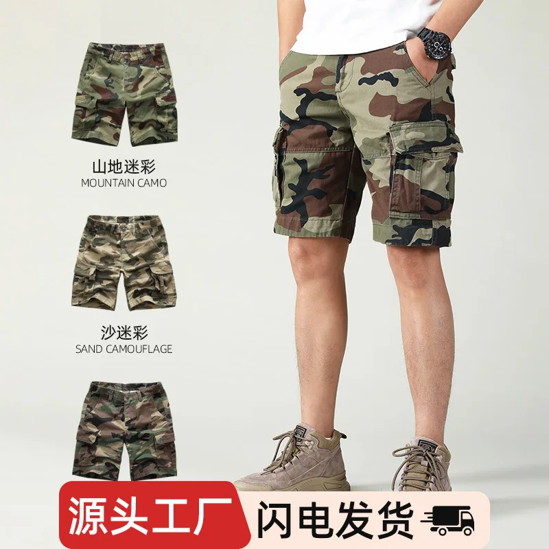 Desert Jungle Camouflage Cotton Shorts for Men American Workwear Casual Half Pants Youth Male Vintage Multi Pockets 2024 Summer