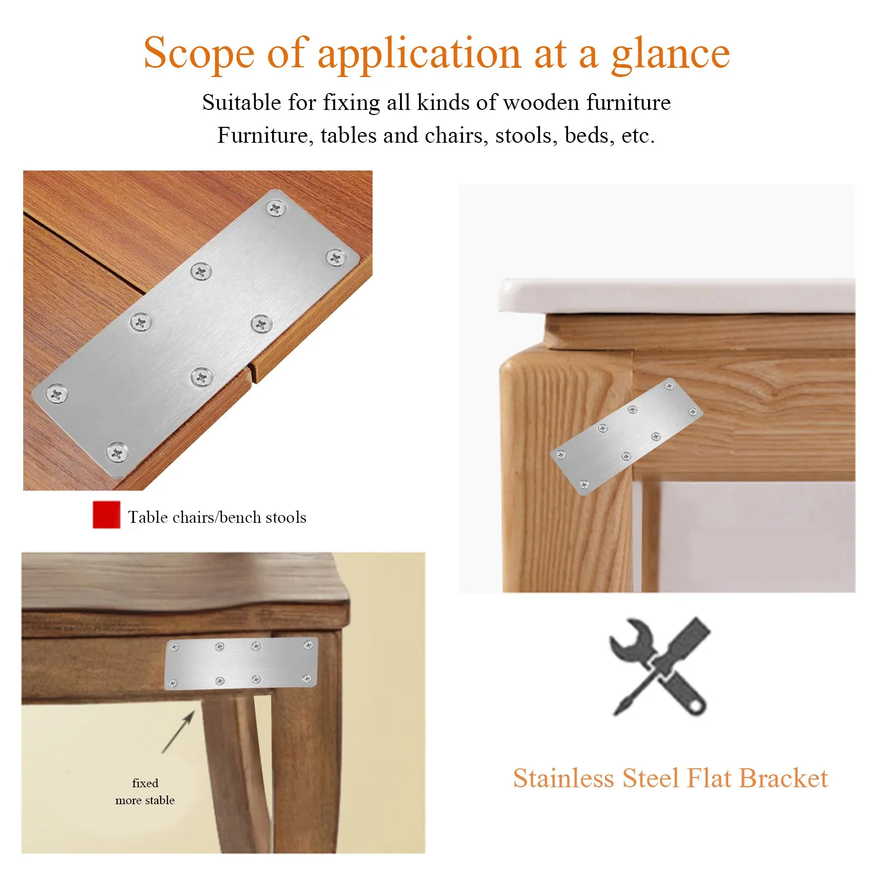 4 PCS Straight Bracket Flat Mending Plate Stainless Steel Brace with Screws for Furniture Wooden Door Wood