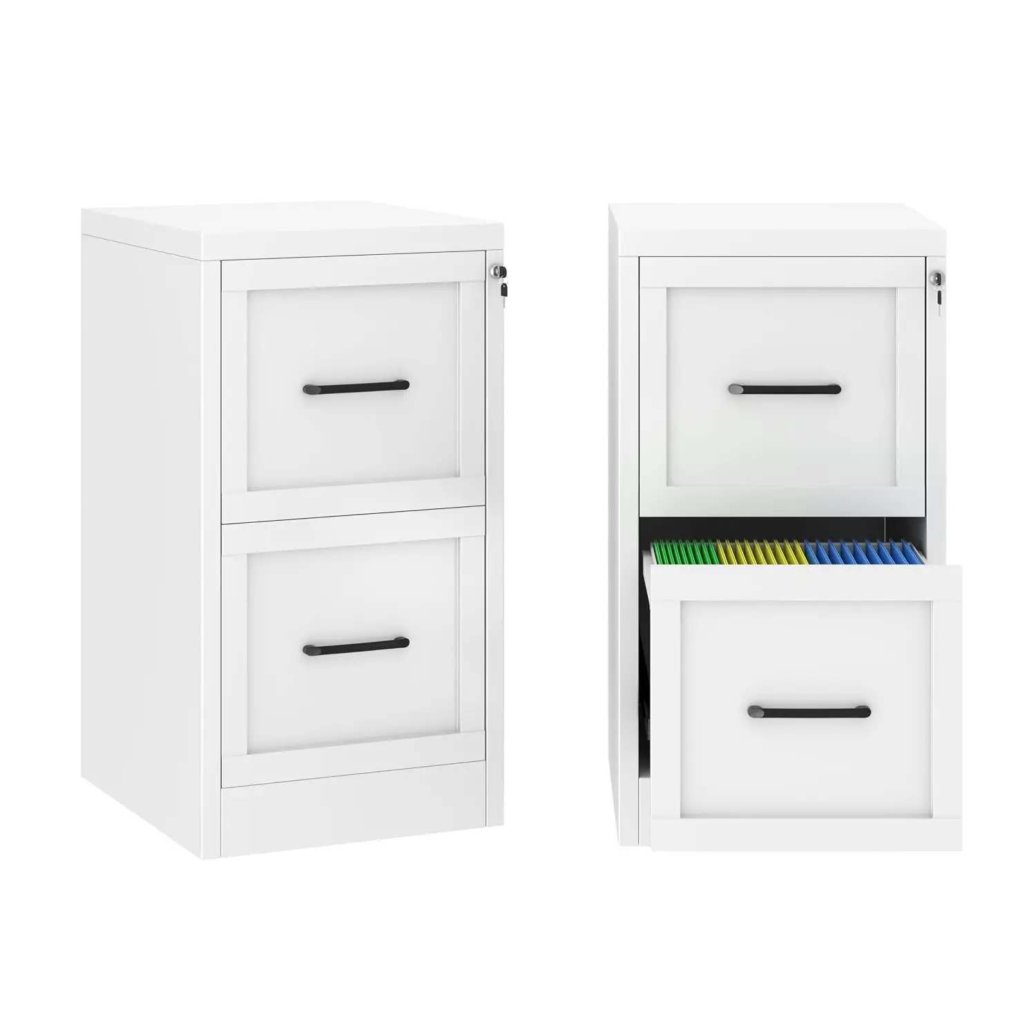 Small 2-Drawer Metal File Cabinet, Under-Desk Storage with Lock, White, Customized