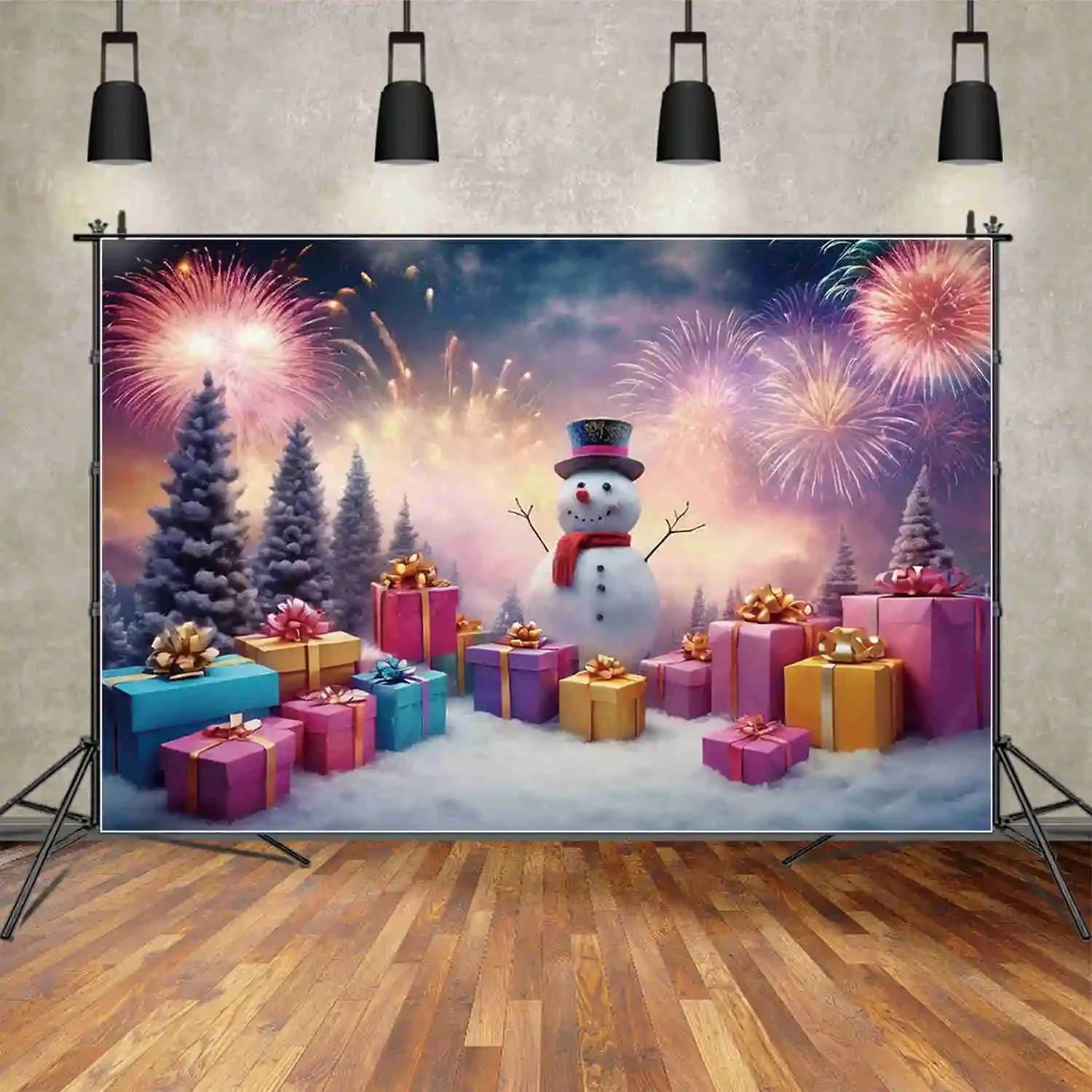 MOON.QG 크리스마스 새해 배경 사진 크리스마스 트리 눈사람 Photocall 배경 어린이 스튜디오 Photozone 소품