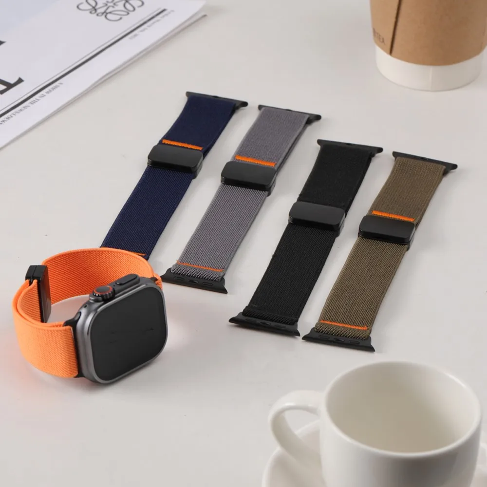 حلقة نايلون مغناطيسية لساعة أبل الترا 2 باند 49/44/ 46/ 45/ 42 ملم سوار كوريا iWatch Series 10 9 8 7 6 SE 5 4 حزام 2026