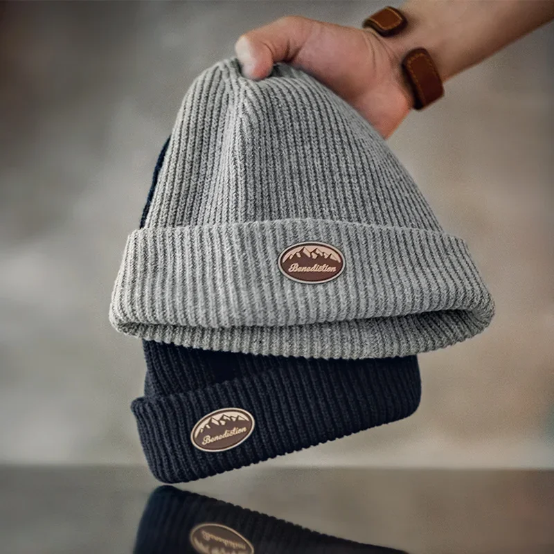 Maden Men's Vintage All-match Winter Knitted Wool Caps Melon Skin Hat Thick Casual Bonnet Unisex Cap Warmer Female Beanie Hats