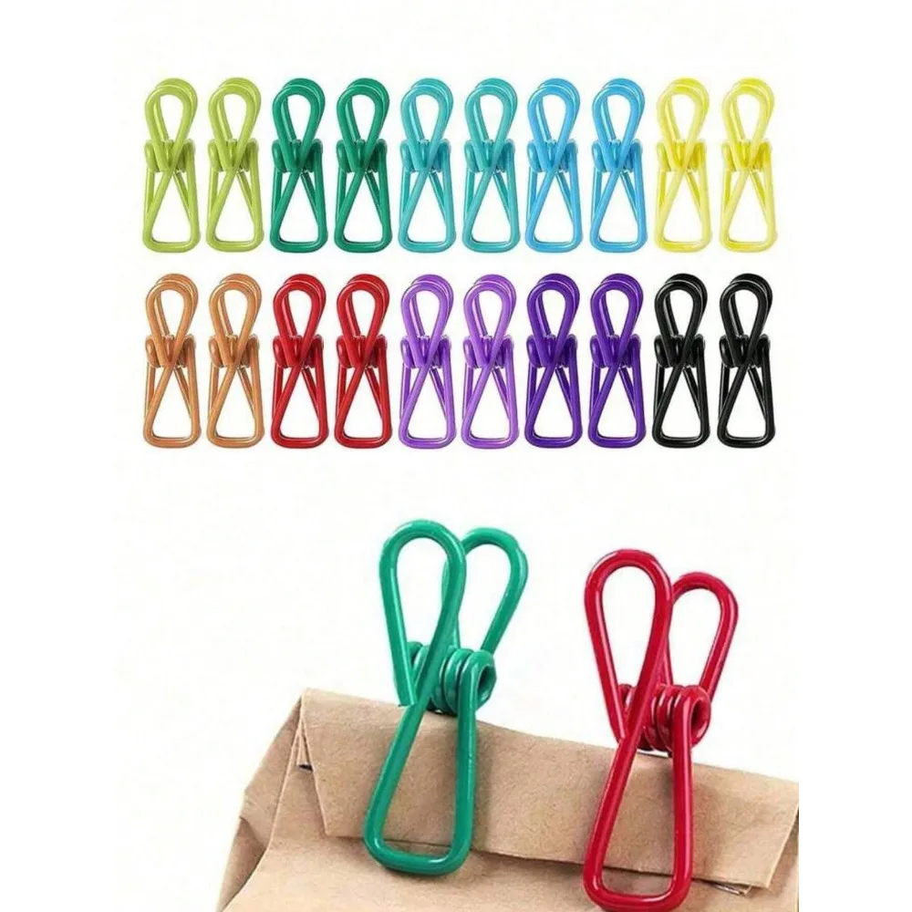 

10pcs Unisex PVC Coated Steel Chip Clips for Sealing Food Bags Clothes Paper Random Color Kitchen Pantry Storage