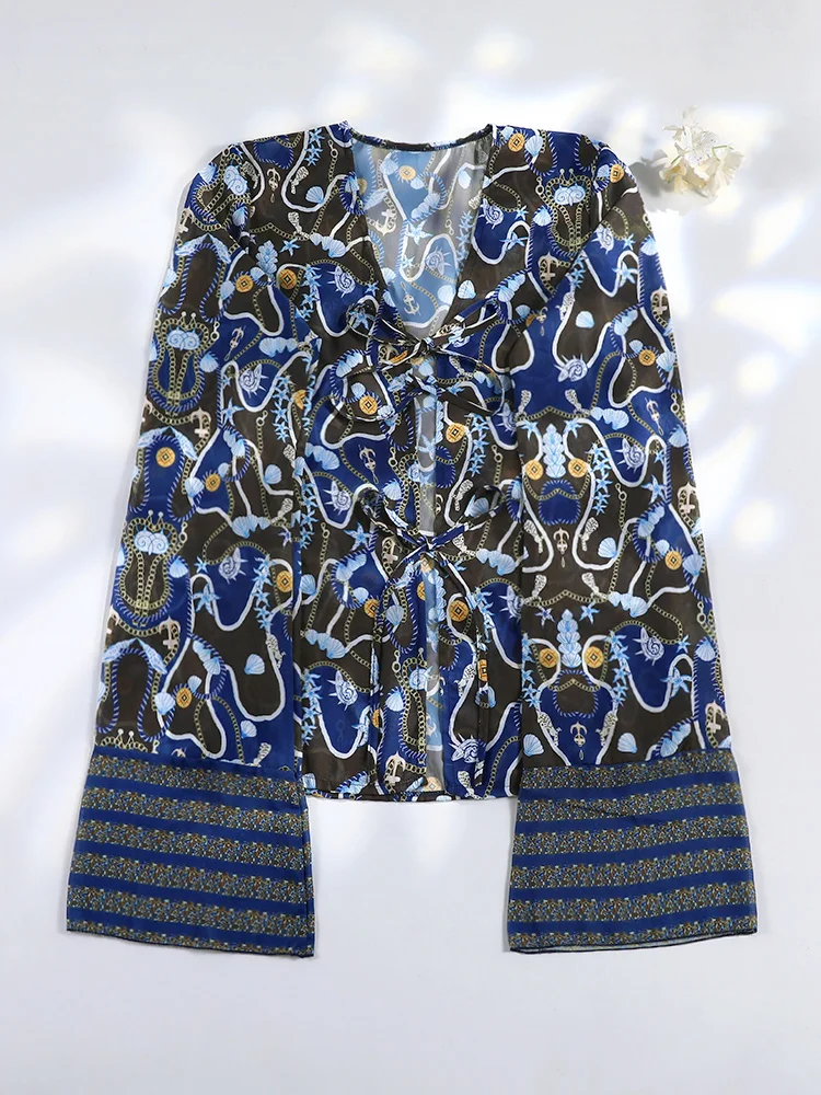 

ZRTAK Two Piece Mesh Cover Ups Set Swimsuit Bikinis Cover Bathing Suit Sexy Print Vintage Bikini Sets Swimwear Beachwear