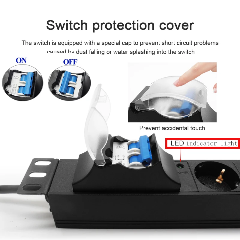 PDU Network Cabinet Rack Installation 8AC Universal German/French  Extension Power strip SOCKET16A Dual Air Switch European Plug