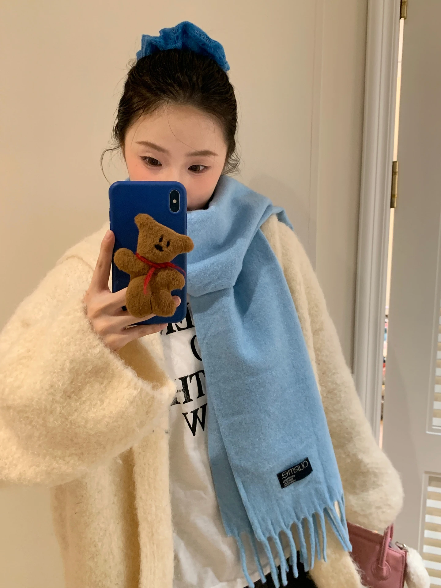 Lenço xadrez clássico para homens e mulheres versátil com um senso de atmosfera dupla face xadrez borla xale quente para o