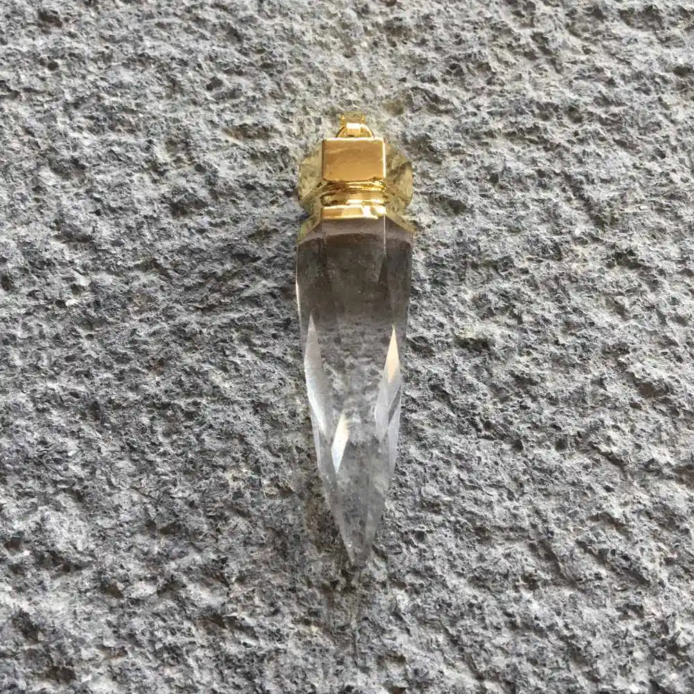 FUWO Wholesale Natural Crystal Quartz Spike Pendant,Golden Plated Pendulum Semi Precious Stone Jewelry Accessories 5Pcs PD085GW