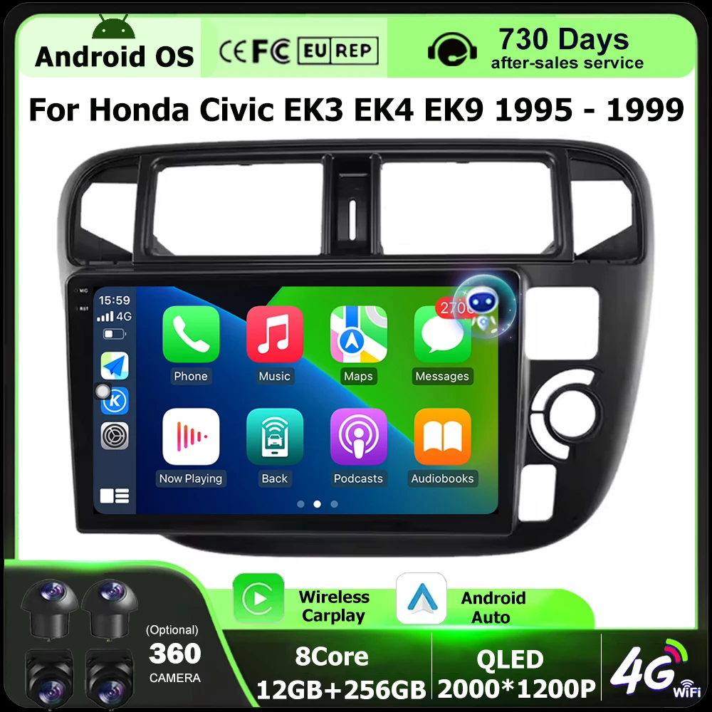 

Android 16 Auto For Honda Civic EK3 EK4 EK9 1995 - 1999 Car Radio Multimedia Video Player GPS Navigation Touch Screen Carplay BT