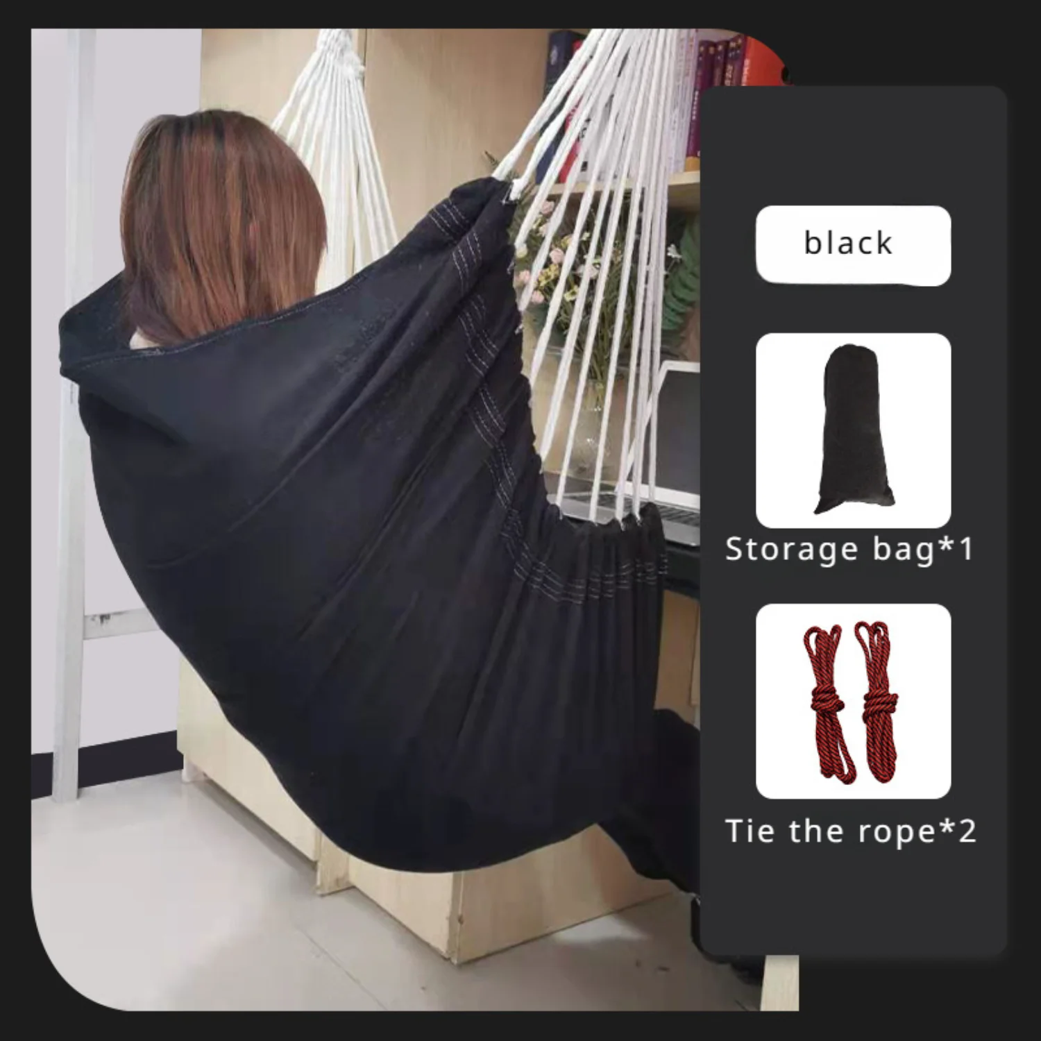 1pc Fabric Hammock Chair, Outdoor Swing Chair Hammock, Anti-Rollover Hammock (With Two Zip Ties And  Bag)