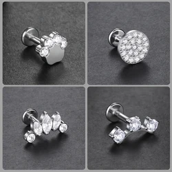 1PC Titanium Crystal Flower Tragus Piercing Earring 16G Internally Thread Cartilage Piercing Helix Jewelry Conch Rook Lobe Stud
