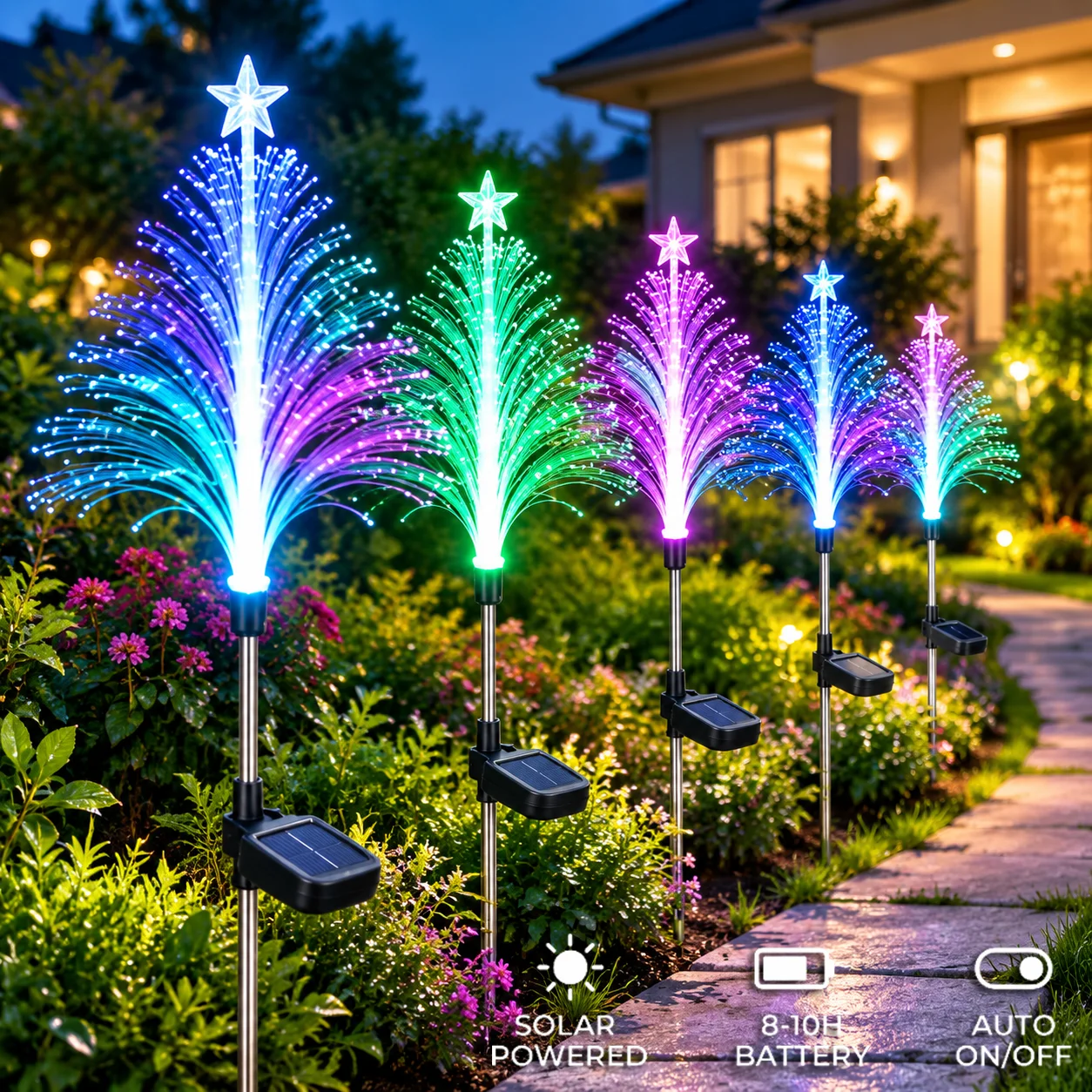 Solar 7 Color Changing Fiber Optic Christmas Tree Lights Waterproof LED Outdoor Garden Patio Yard Decorative Holiday Lights