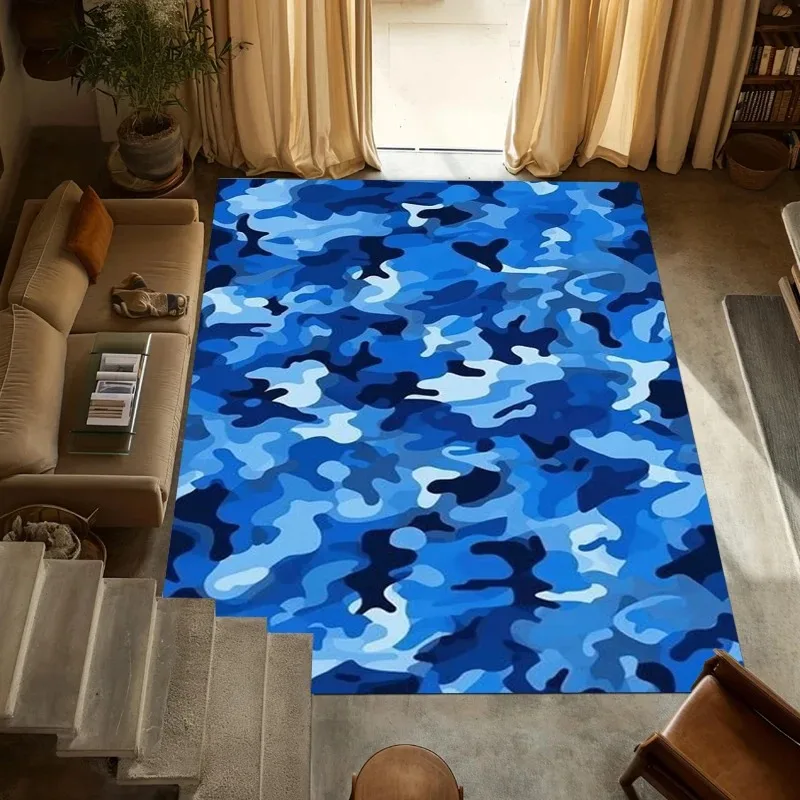 Non-Slip Blue Watercolor Abstract Area Rug Retro Floor Mat with Modern Splatter Pattern Elegant Home Decor Carpet Doormat