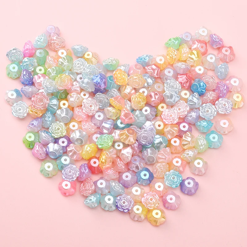100Pcs 8x5MM ABS Imitation Pearls Two-Color Camellia/Lily of the Valley Loose Beads For Jewelry Making DIY Bracelet Accessories