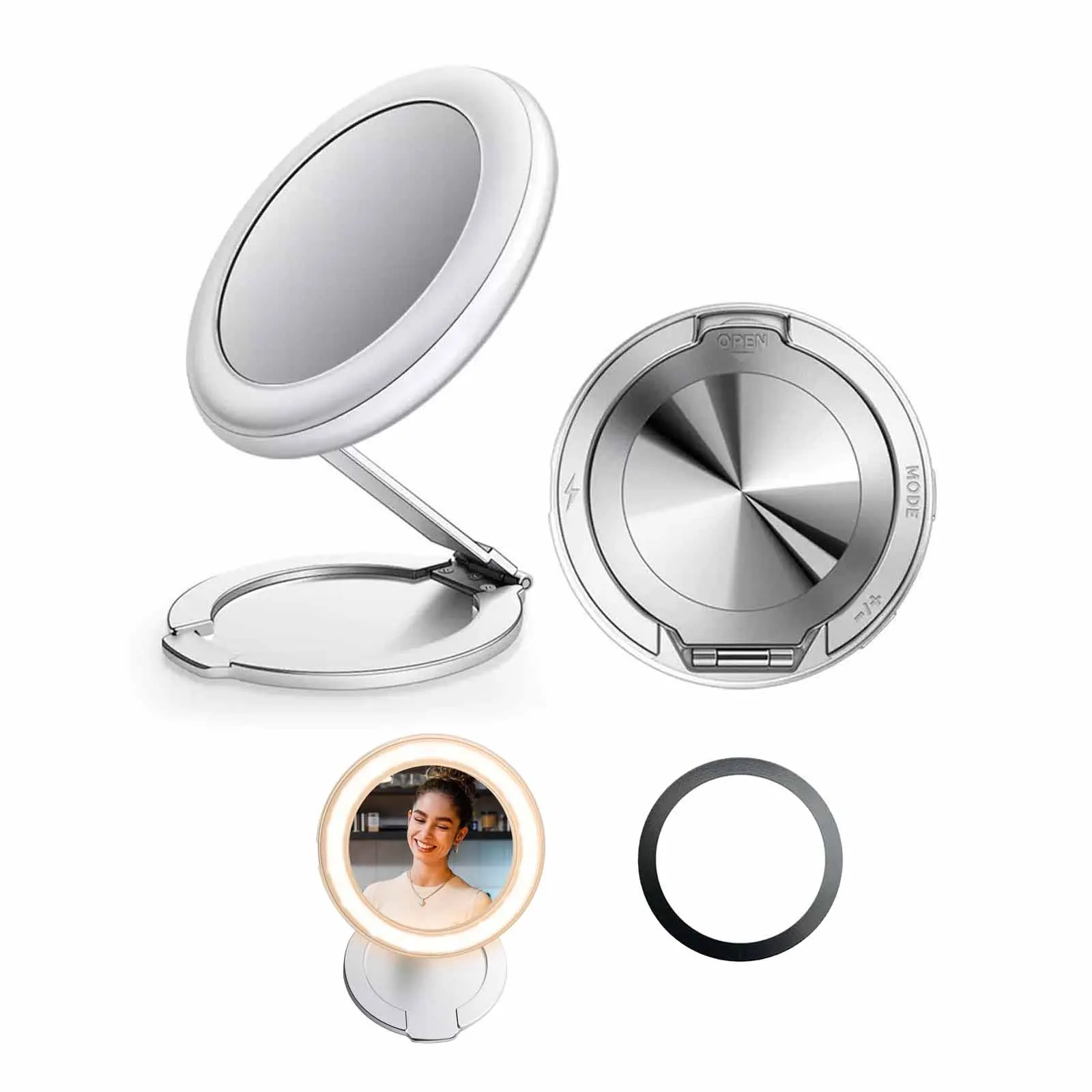 Magnetic Phone Stand Selfie Light for iPhone Phone Light with a Mirror Stable Aluminum Stand Base for Selfies Video Conference