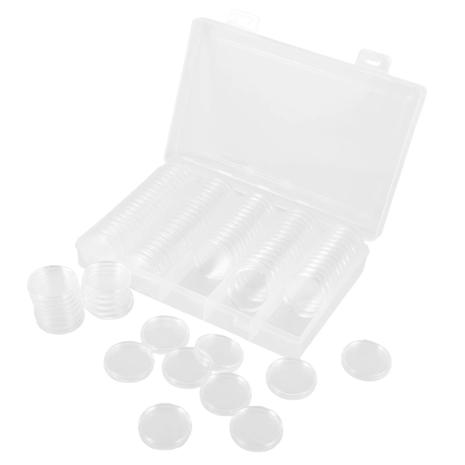 100 Pieces 27mm Coin Capsules Round Plastic Coin Holder Case with Storage Organizer Box for Coins Storage Collection