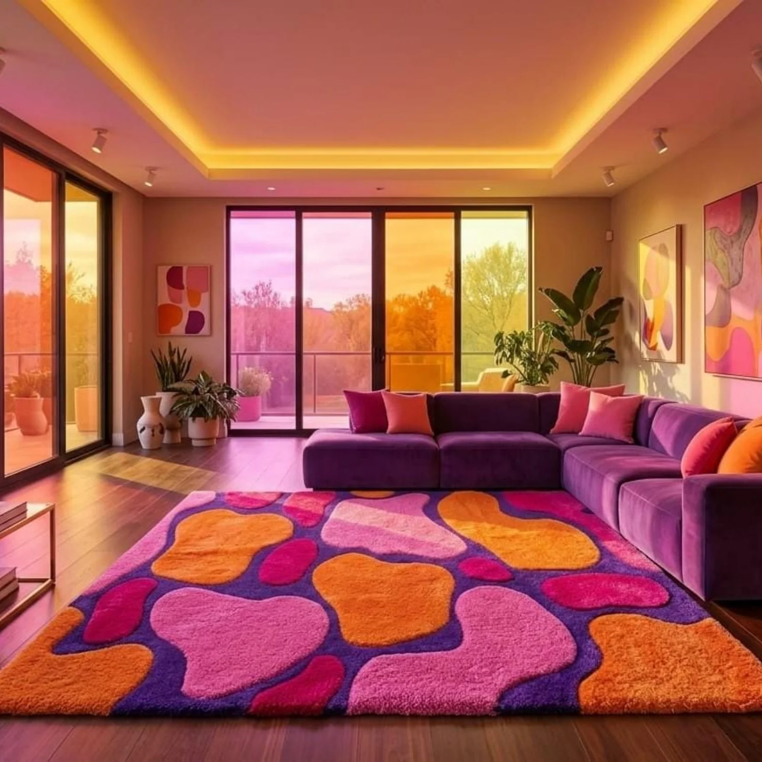 Room Decor Rug  H1andtufted Abstract Area Rug Purple Pink Orange Blob Carpets Funky R DE1cor Maximalist Dopamine Custom Tufted Rugs Boho Living Floor Arts