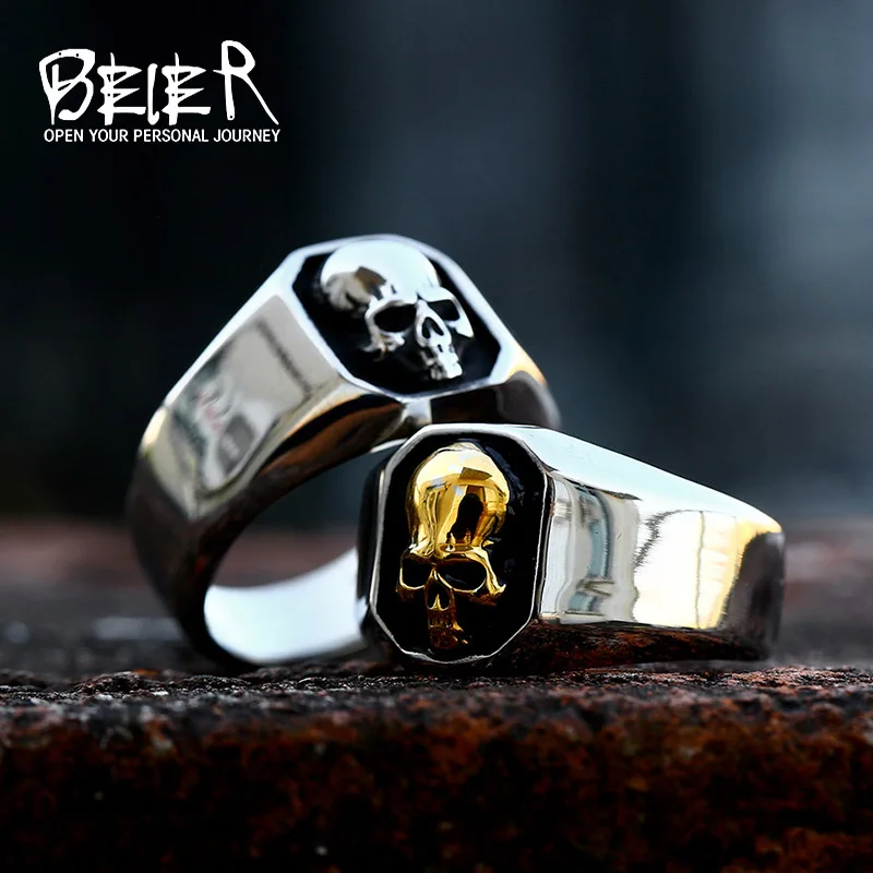 BEIER 2022 New Stainless Steel Skeleton Skull Ring For Men Punk Rock Gothic Punk Metal Rock Biker Jewelry Accessories Wholesale