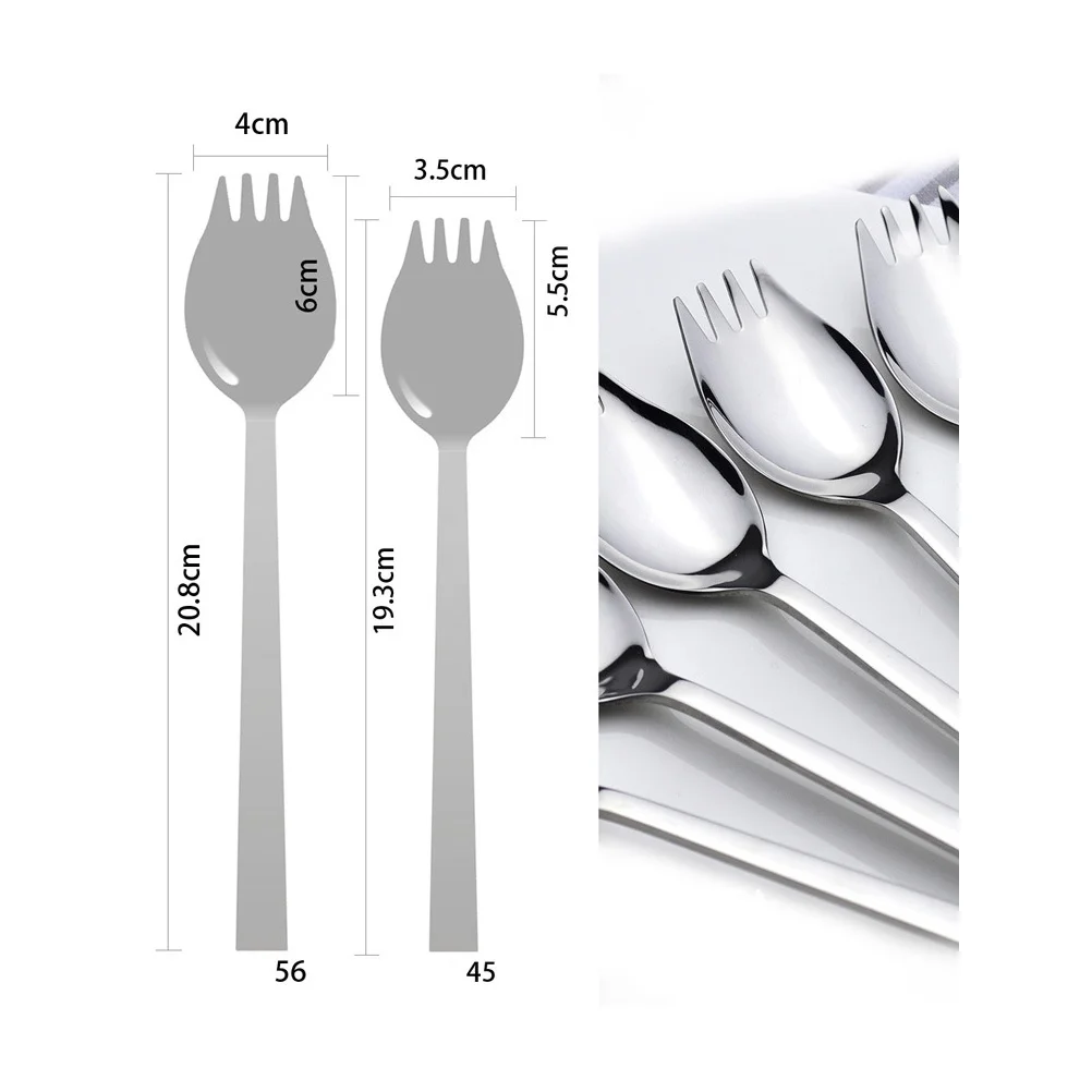 Stainless Steel Spoon Kitchen Utensils One Body Long Handle Spork Salad Student Silverware