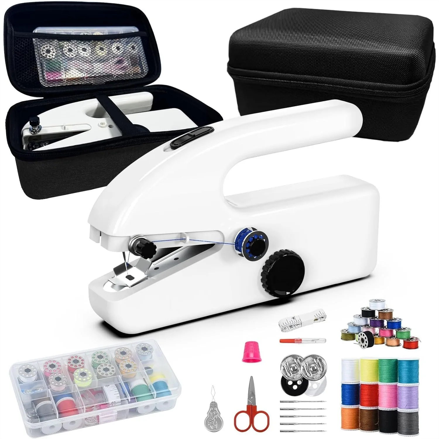 

Handheld Sewing Machine with Storage Box, Portable Mini Sewing Machine for Travel, One-Hand Grip, Dual Speed, Cordless & Battery