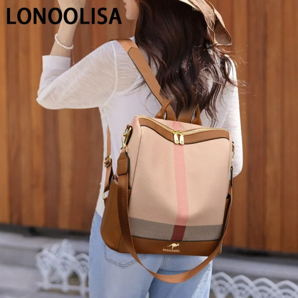 LONOOLISA Multi-functional Women's Backpacks Luxury Designer Rucksack High Quality Travel School Shoulder Bag Casual Sac A Dos