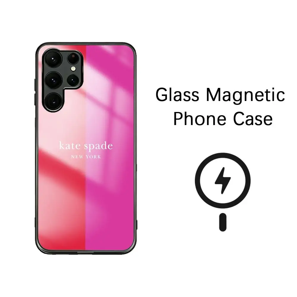 Funda de Teléfono con Diseño de Flor de Cuatro Hojas Kate Spade para Samsung S26 S25 S24 S23 S22 S21 S20 Plus Ultra Note20, Funda Magnética de Vidrio