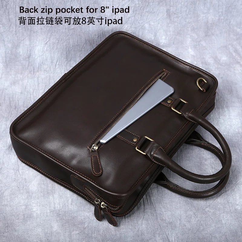 NZPJ Retro Herren Aktentasche Leder Laptoptasche Oberschicht Rindsleder Lässige Handtasche 14 Zoll Business Umhängetasche Messenger Bag – Detail 13