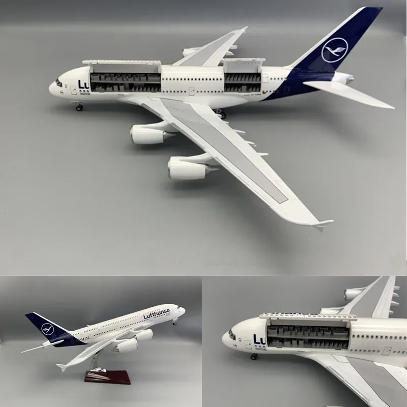 1:160 Diecast A380 Airplane Model Emirates/Lufthansa/Prototype/Thailand Airways Openable Cabin Door with Light Wheels Collection