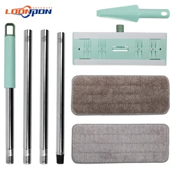 Hand Free Flat Floor Mop For Professional Home Floor Window Cleaning Tool With Washable Squeeze Microfiber Pads For Hardwood