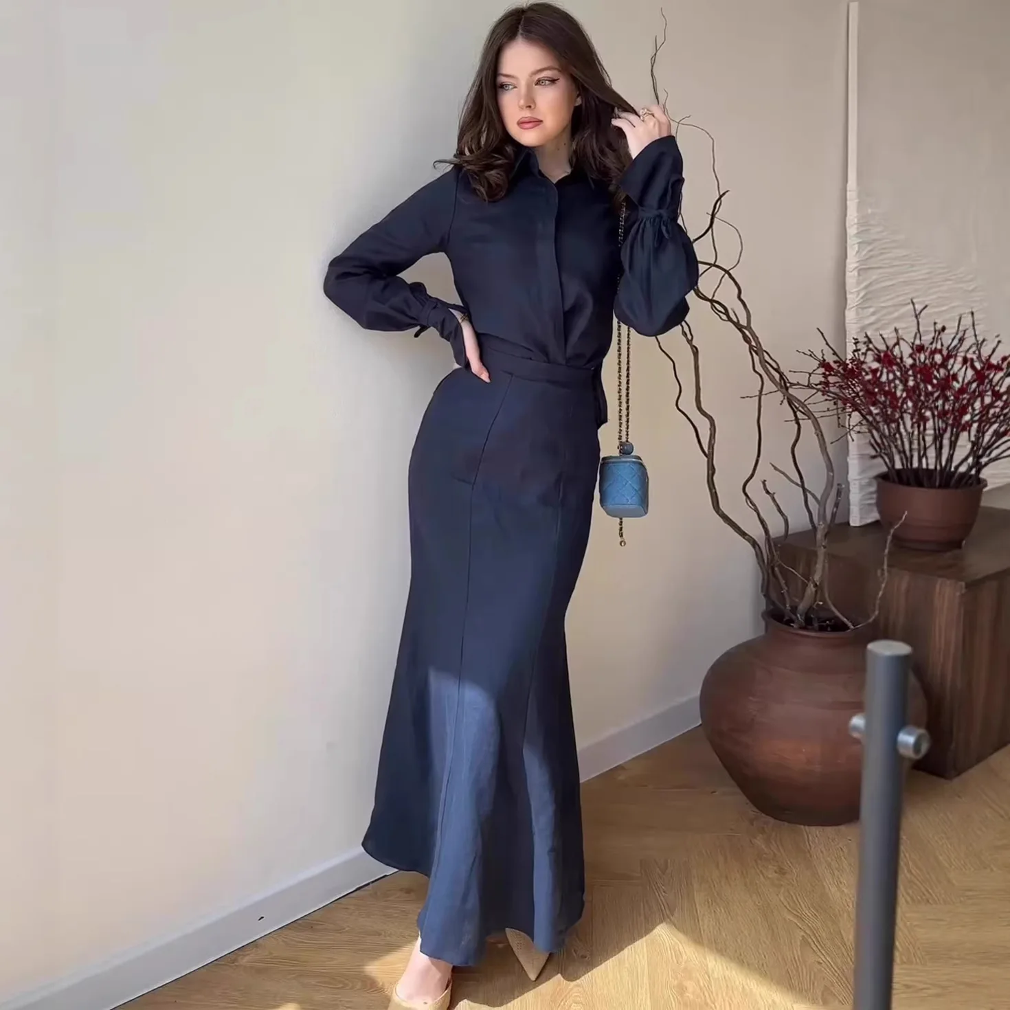 

Women Skirt Suit Eid Shirt Top Long Skirts 2 Piece Sets Muslim Shirts Morocco Arabic Outfits Dubai Islam Ramadan Ensemble