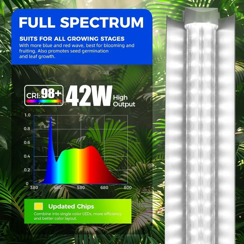 พืชเติบโตแสง,4FT 5000K เต็มสเปกตรัมสีขาว,252W(6x42W), T8 LED Grow Light,ปลูกโคมไฟ,6 แพ็ค