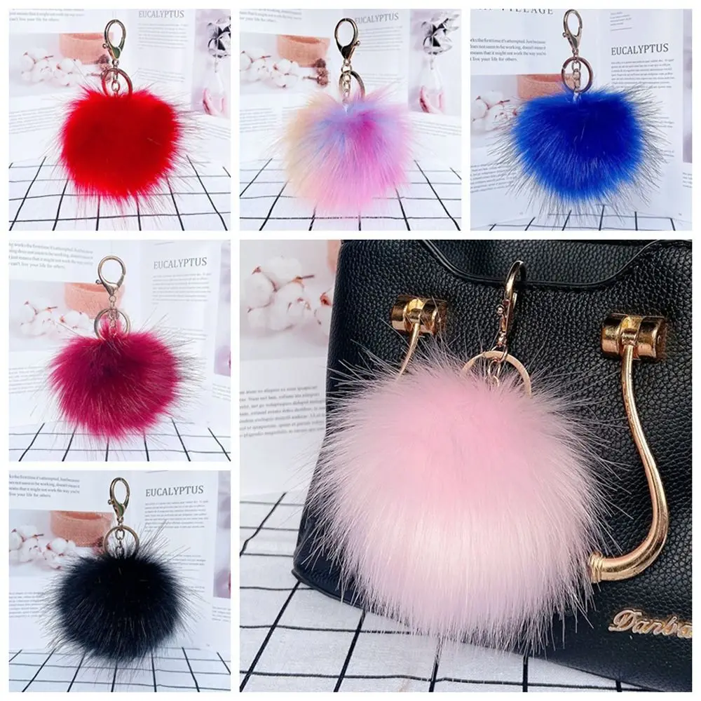 

Jewelry Gifts Fluffy Fur Ball Keychain Colorful Pendant Pom Pom Keyring 10cm Metal Ring Plush Ball Keychain Women Girls