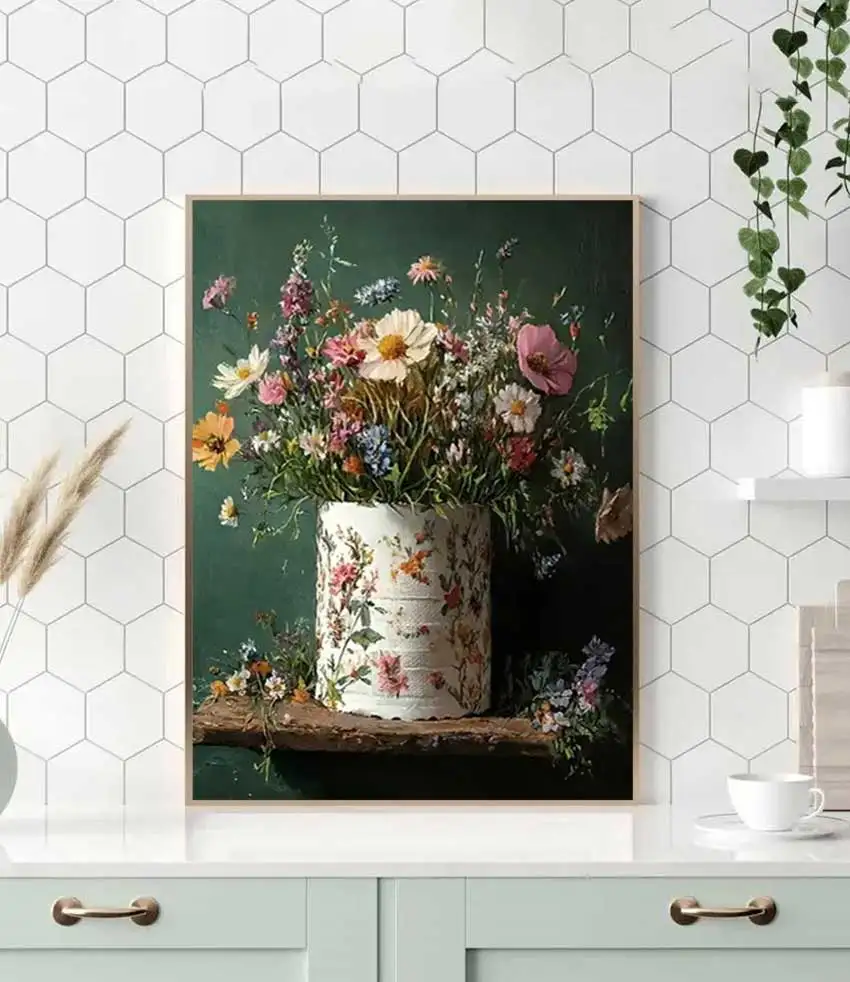 Retro Floral Canvas Poster Printed Wall Art Picture Wall Decoration Dark College-style Modern Living Room Room Home Decoration