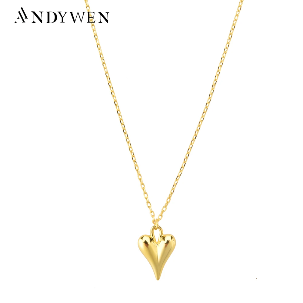 ANDYWEN 925 Sterling Silver Gold Small Heart Pendant Choker Necklace Luxury 2020 Rock Punk Fashion Fine Jewelry Wedding Party