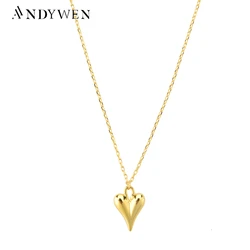 ANDYWEN 925 Sterling Silver Gold Small Heart Pendant Choker Necklace Luxury 2020 Rock Punk Fashion Fine Jewelry Wedding Party
