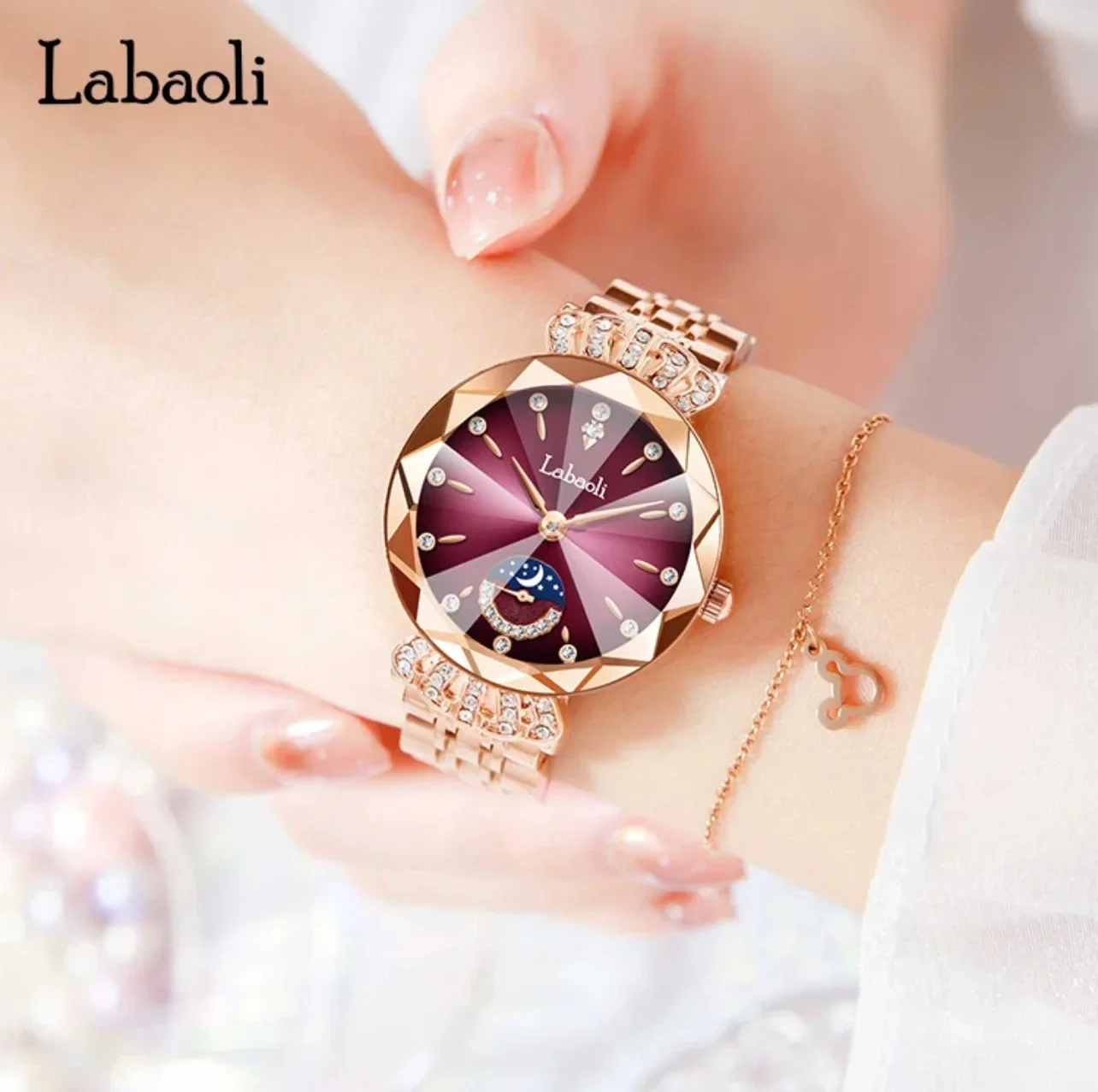Luxury Labaoli Gold Full Stainless Women's Quartz Watch Diamond Embedded Small Second Hand Waterproof Fashion Minimalist Design