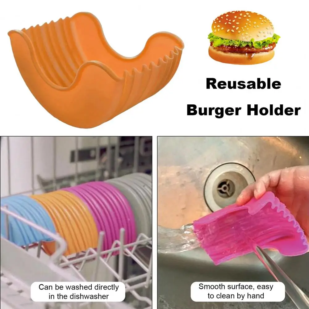 Bagel Fixing Box Silicone Rack Retractable Burger Holder Set Touch-free Reusable Hamburger Clip Box Dishwasher Safe for Table