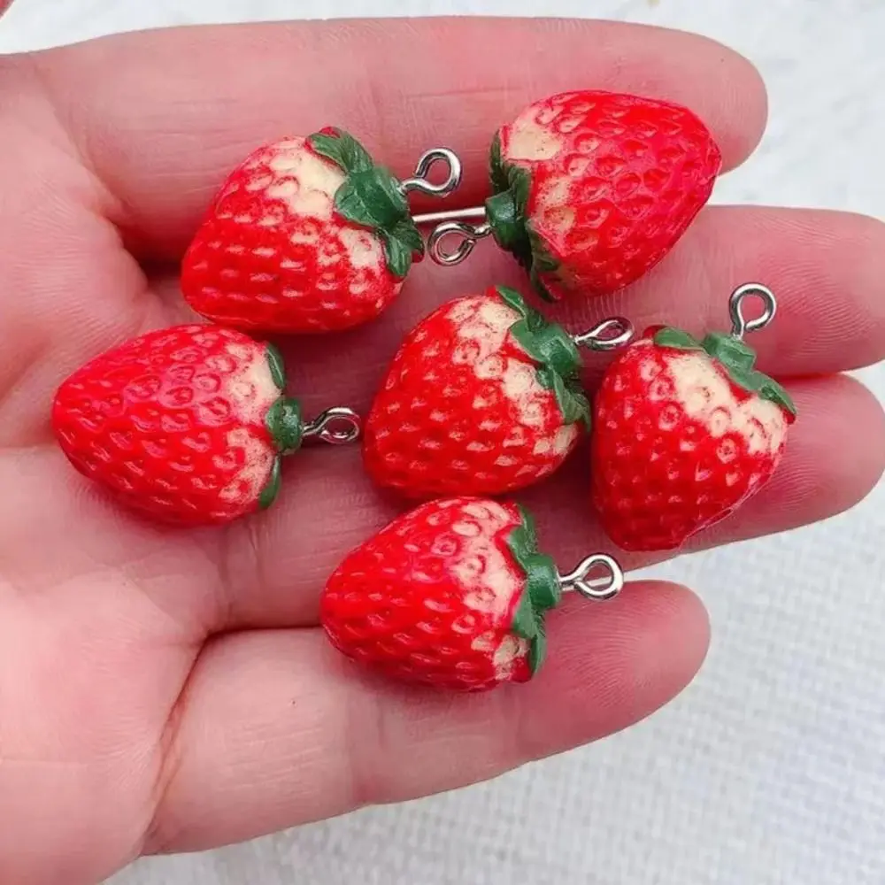 10Pcs Resin Charm Fruit Pendant Fashion 3D Sweet Strawberry Shape DIY Earrings Jewelry Accessories Necklace Pendant