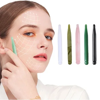 Stylo d'acupuncture pour le visage, Jade naturel, Quartz Rose, bâton de Massage Guasha, Point de déclenchement d'obsidienne, grattage des yeux, masseur de Jade, outil de beauté