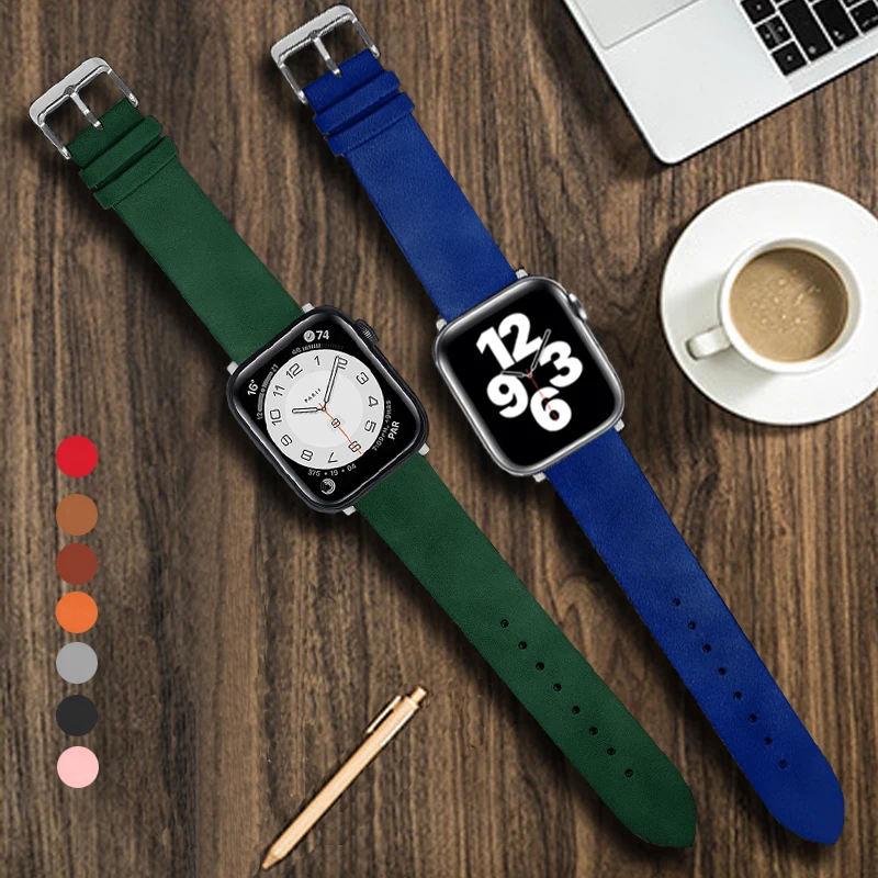 

Leather Watchband for Apple Watch band 44mm 40mm 45/41mm 49mm 38/42mm Casual Strap Soft Bracelet iWatch Series 8 7 6 54 se Ultra