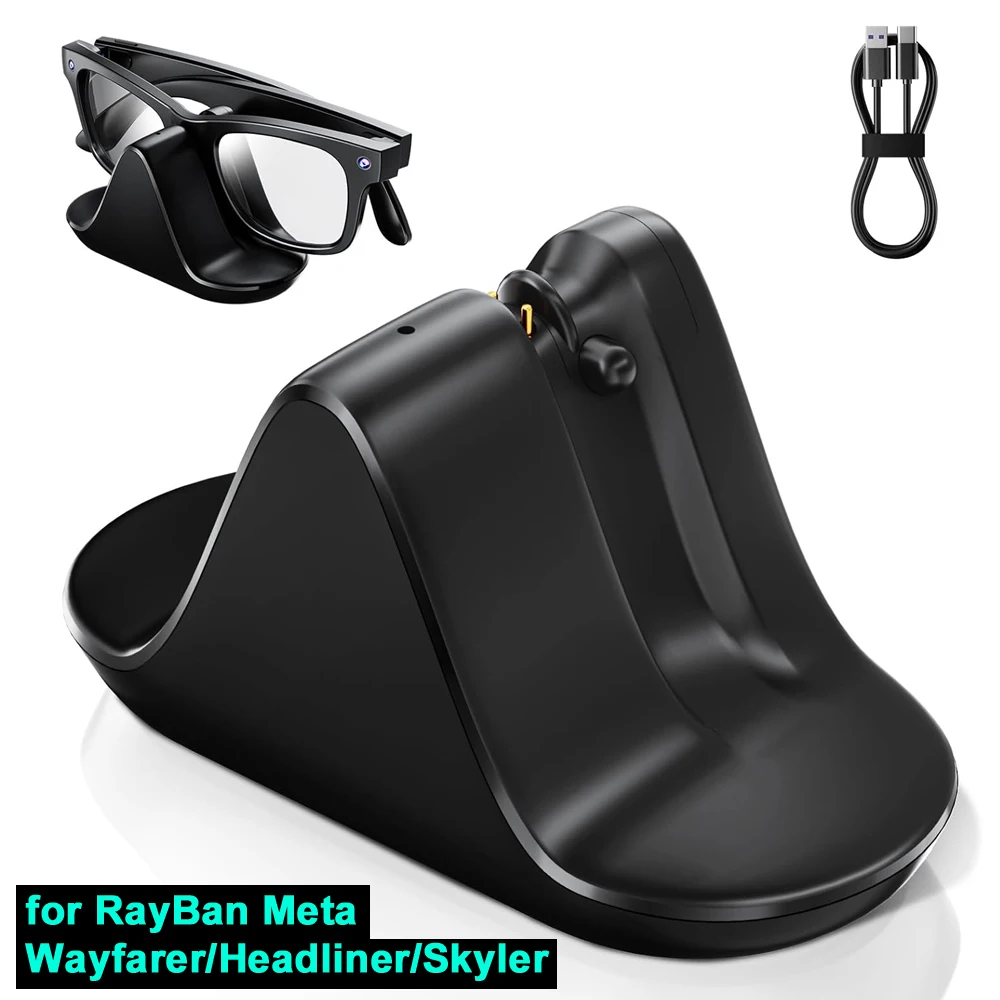 قاعدة شحن صغيرة لنظارات RayBan Meta الذكية AI Wayfarer/Headliner/Skyler حامل شاحن محمول للسفر مع كابل USB-C