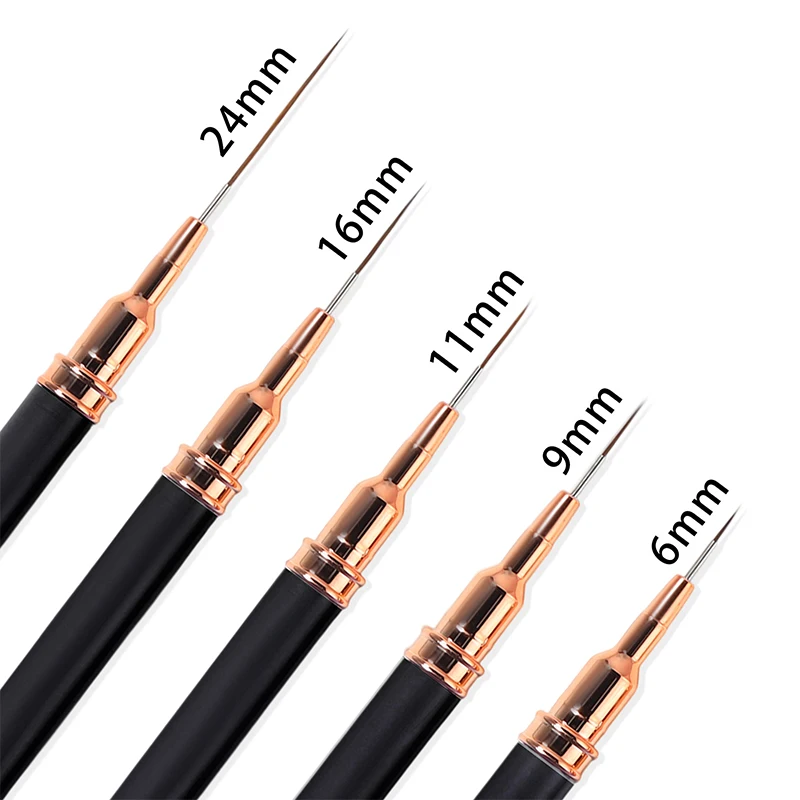 5 Teile/satz Professionelle Nail art Liner Pinsel Striping Malerei Design Gel Liner Nail art Pinsel Für Nägel 7/9/11/15/20mm