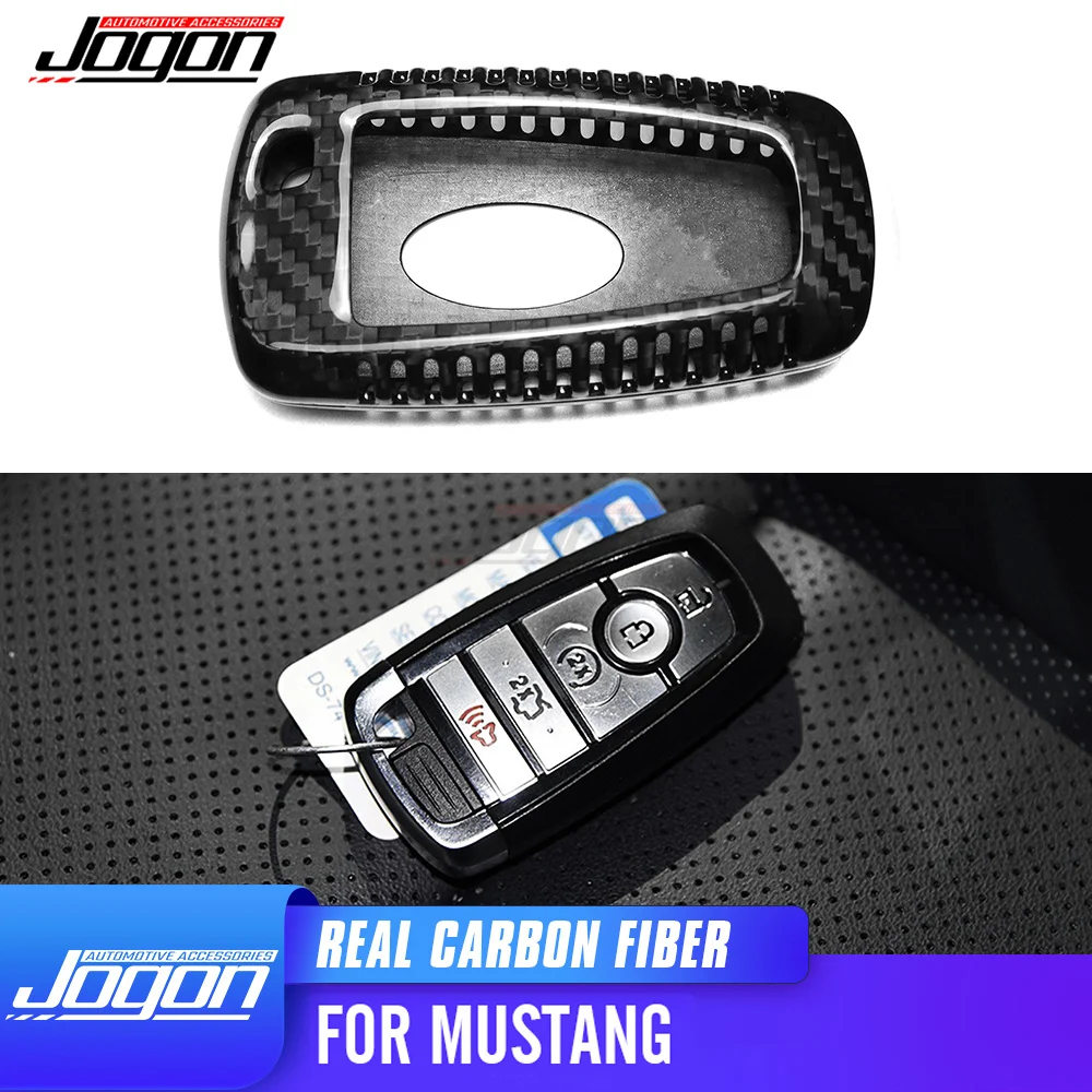 Dry CarbonFiber Car Key Case For Ford Mustang 2021 2022 2023 2024 5 Buttons Smark Key Cover Shell Accessories Car-styling